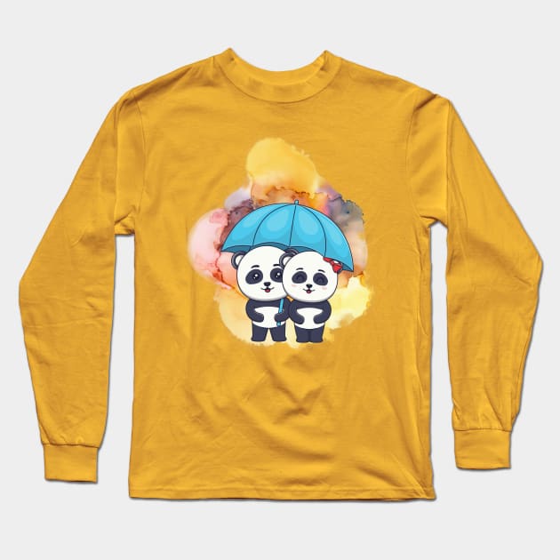 Romantic Cute Panda  - Adorable Panda - Kawaii Panda Long Sleeve T-Shirt by Suga Collection